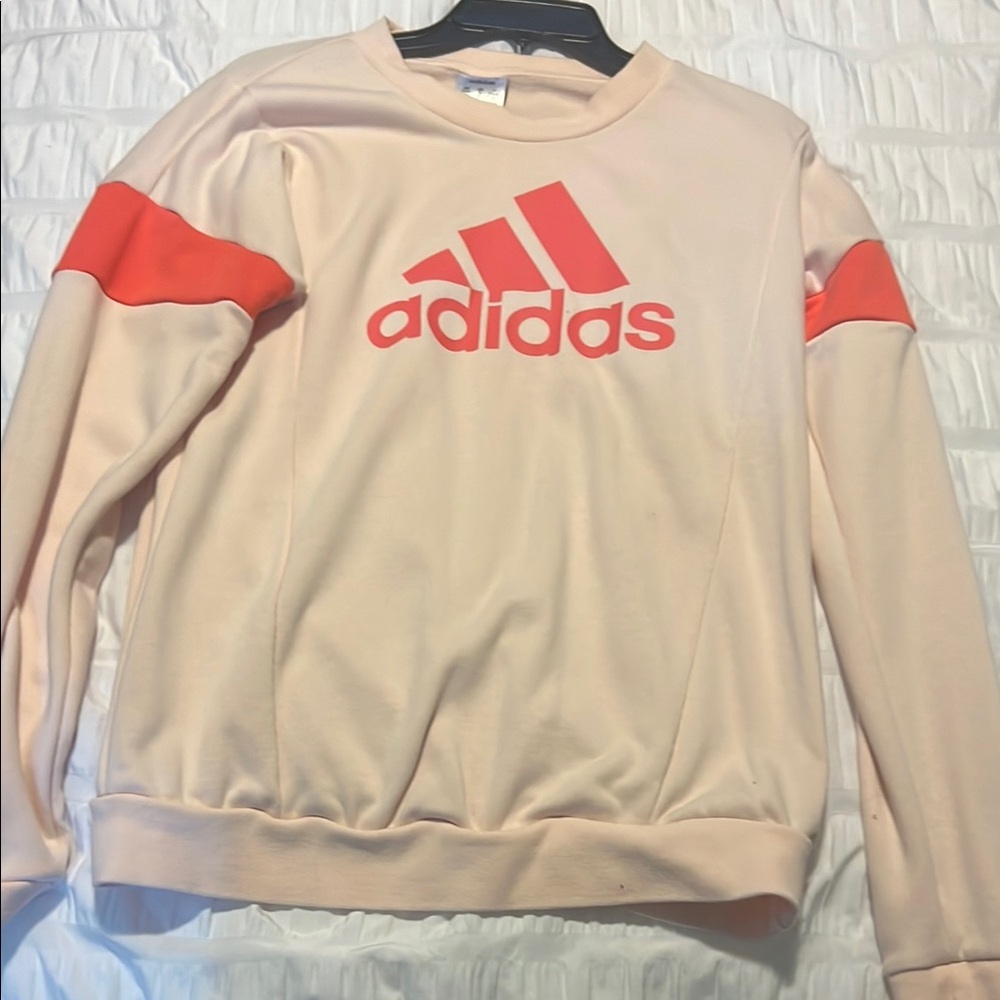 Adidas women’s soft pink and vivid pink crew neck Sweater